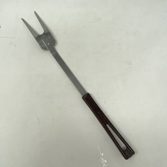 Vintage Stanhome Stainless Cooking Meat Fork With Brown Plastic Handle - Picture 3 of 7